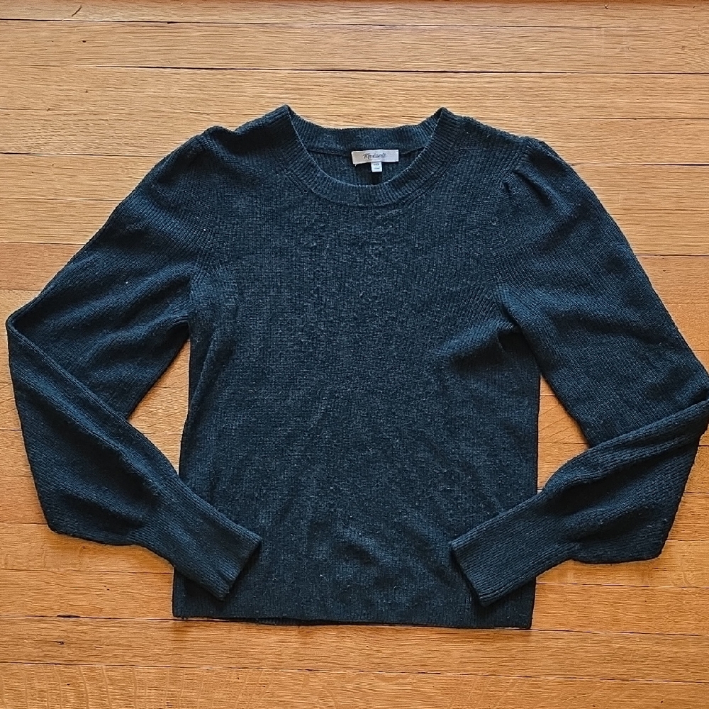 Madewell, Brushed Puff Sleeve, Sweater, Ribbed Cuffs, Dark Green, W XXS